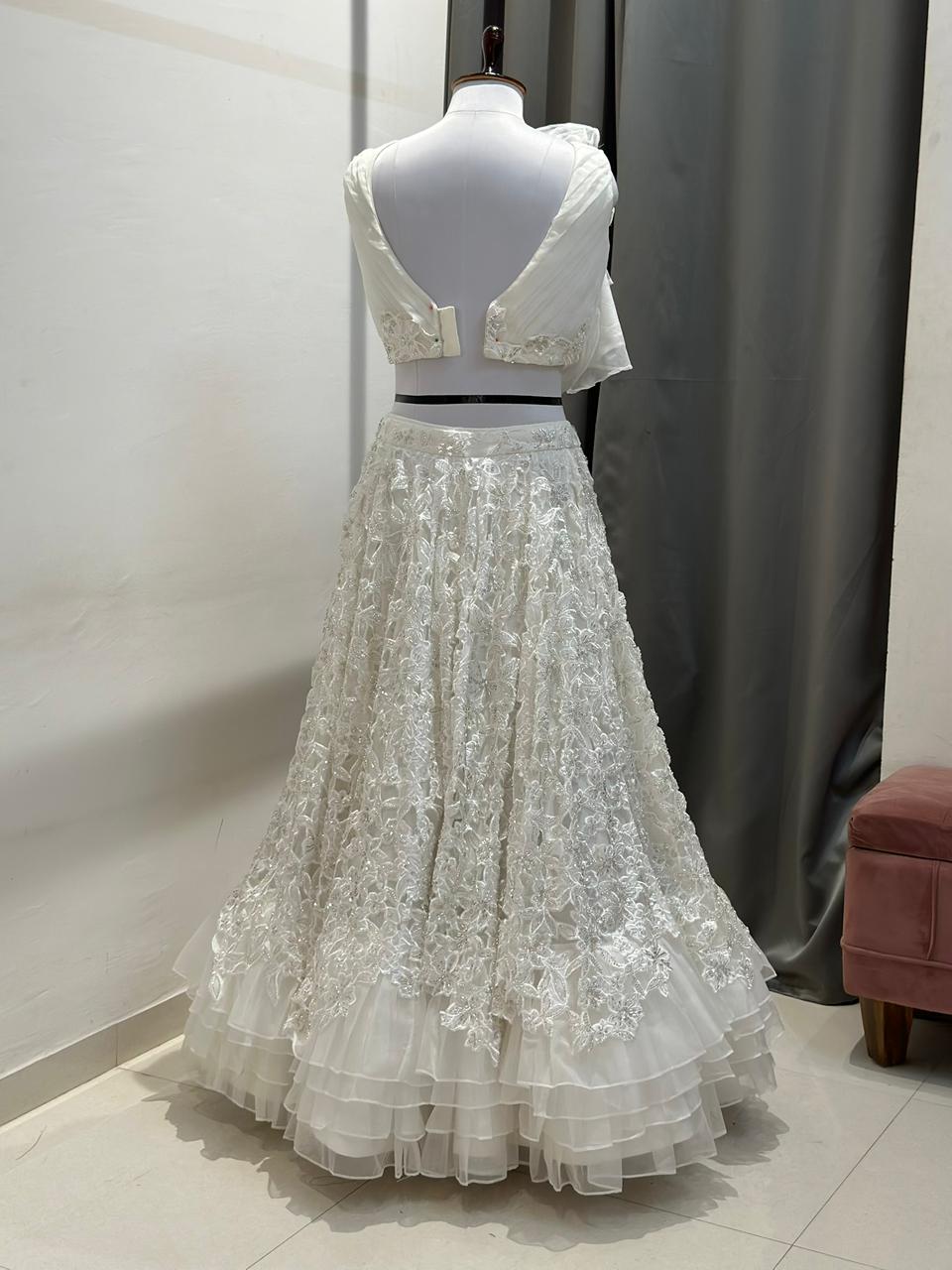 white embroidered lehenga set