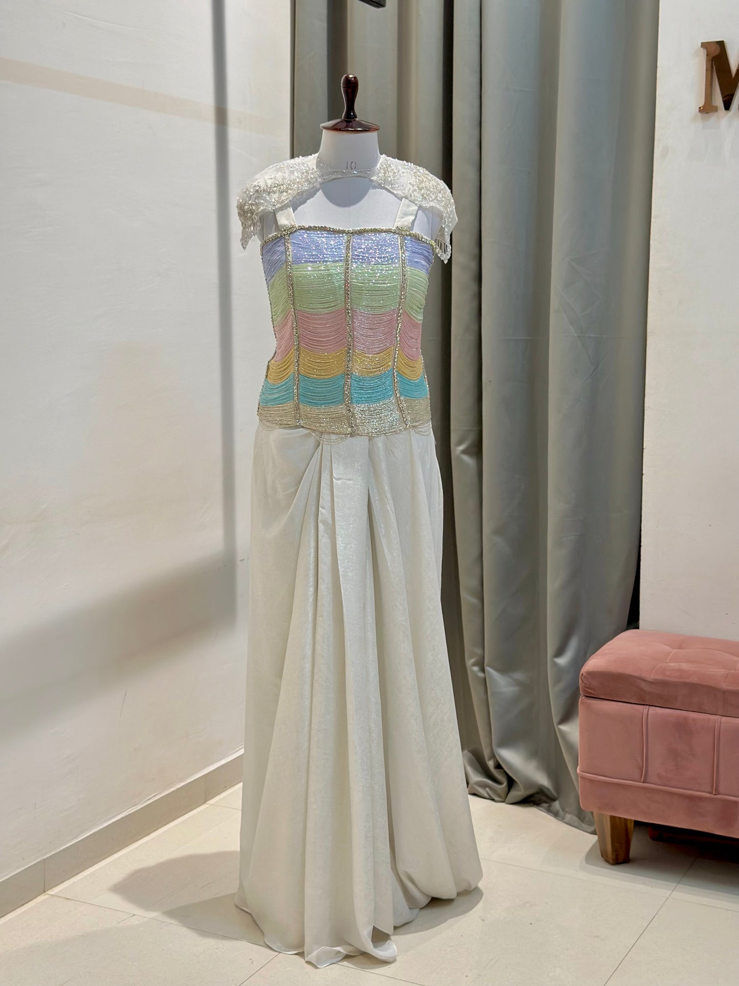 celeste pastel corset saree