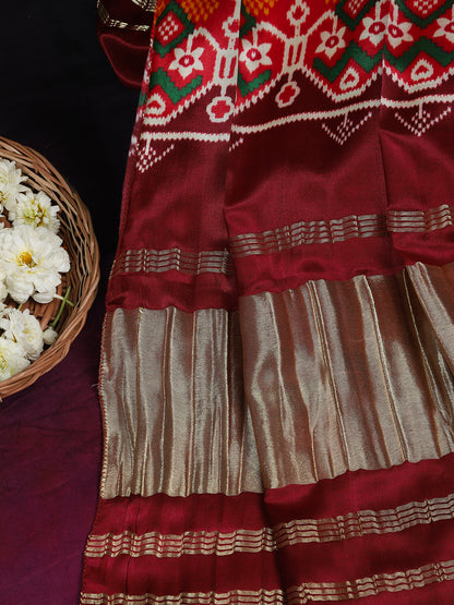 CREAM & MAROON IKKAT PATOLA PRINT DUPATTA