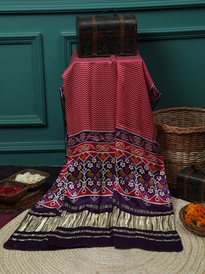 PURPLE & RANI IKKAT PATOLA PRINT DUPATTA