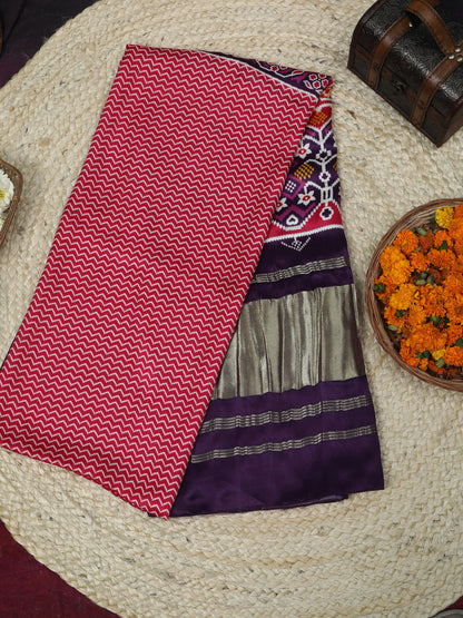 PURPLE & RANI IKKAT PATOLA PRINT DUPATTA