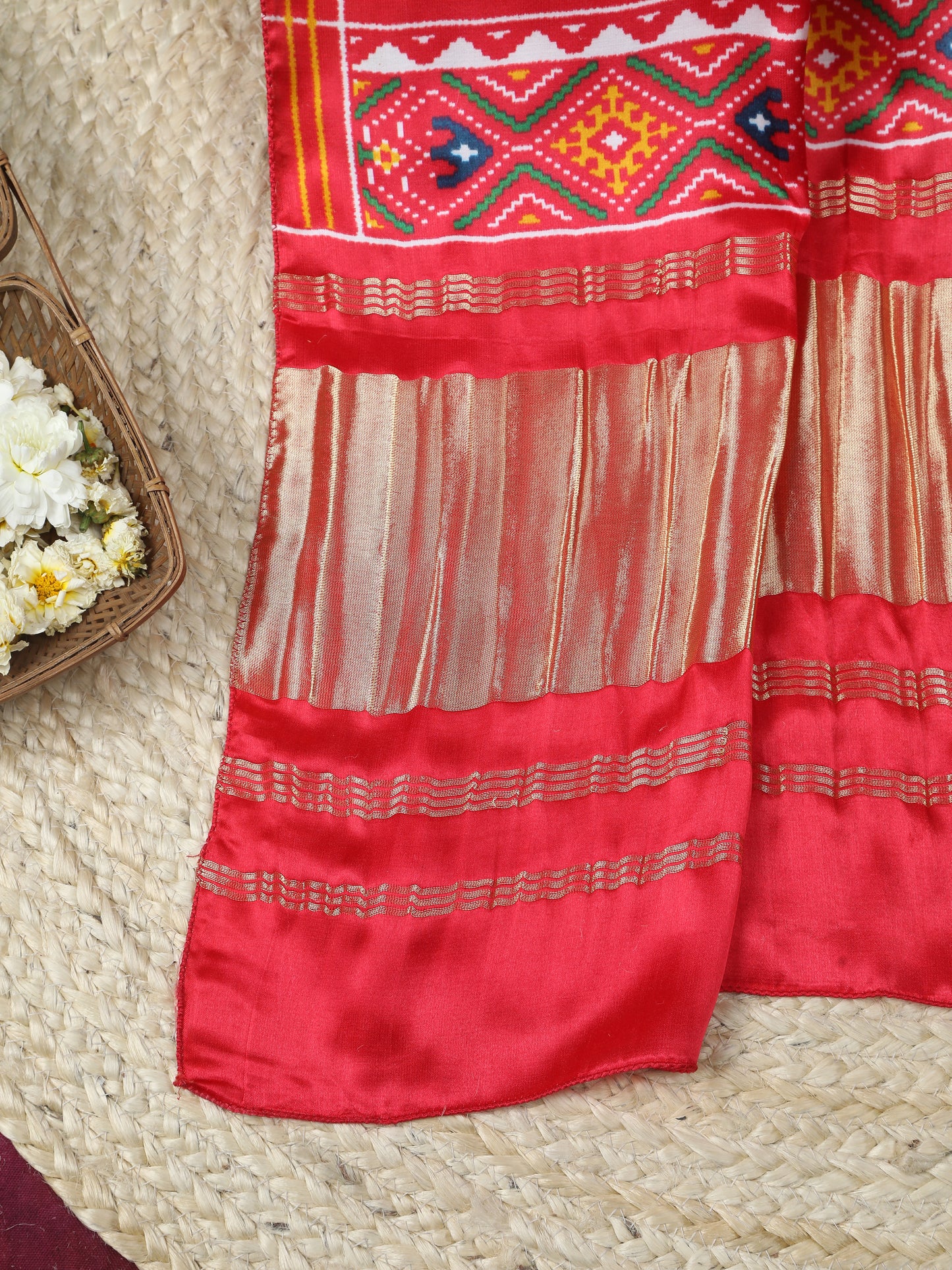 red & blue ikkat patola print dupatta