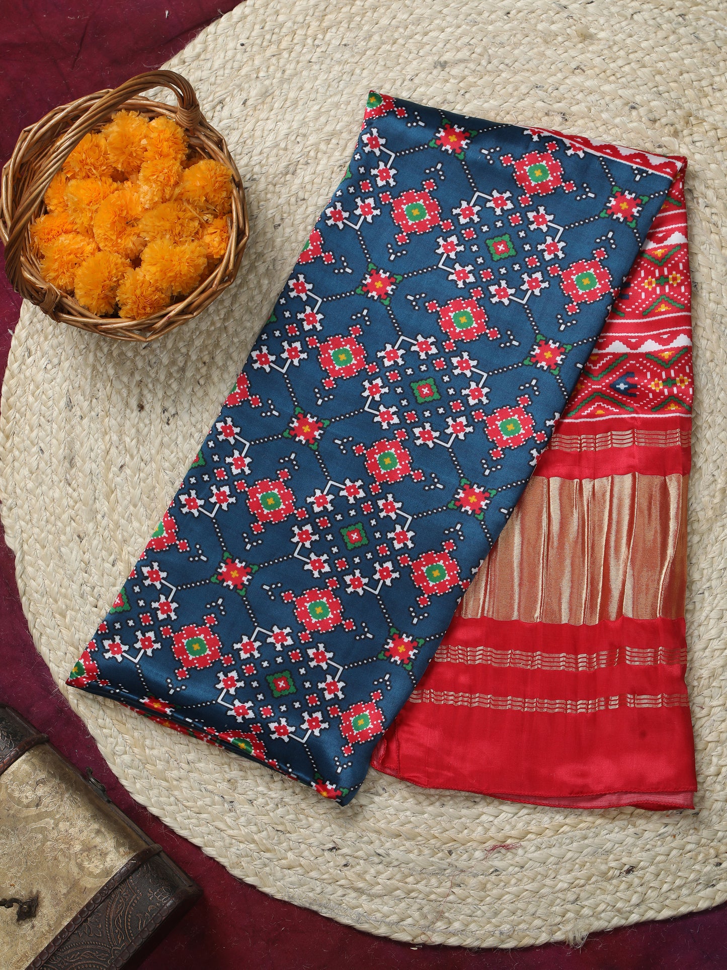 red & blue ikkat patola print dupatta