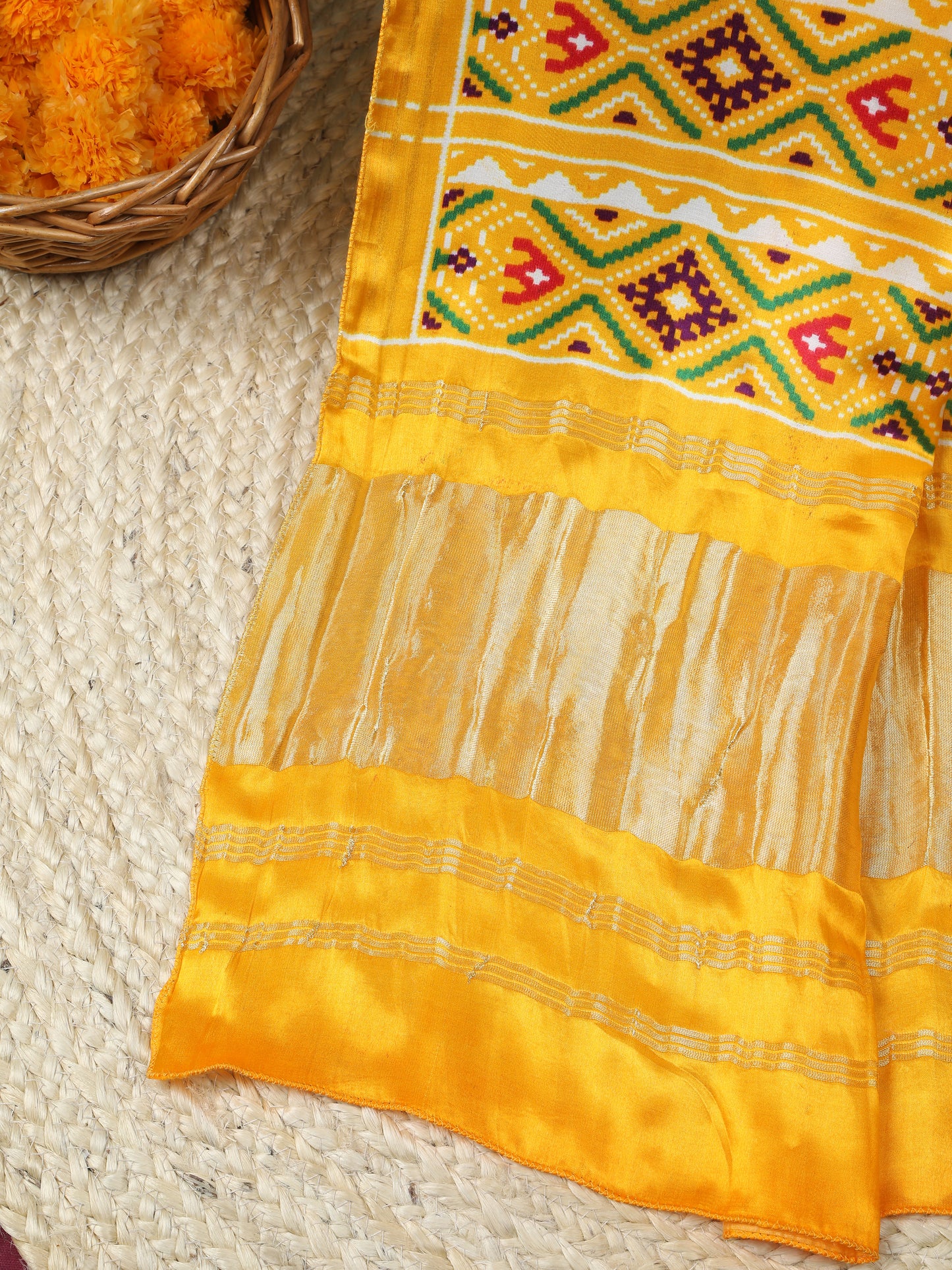 yellow & maroon ikkat patola print dupatta