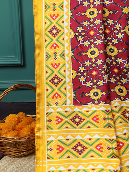 YELLOW & MAROON IKKAT PATOLA PRINT DUPATTA