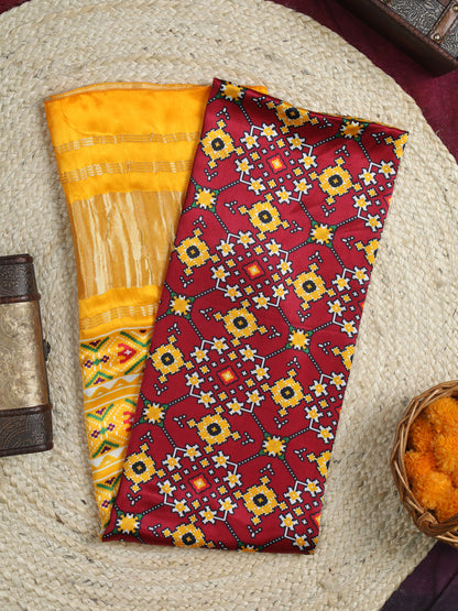 YELLOW & MAROON IKKAT PATOLA PRINT DUPATTA