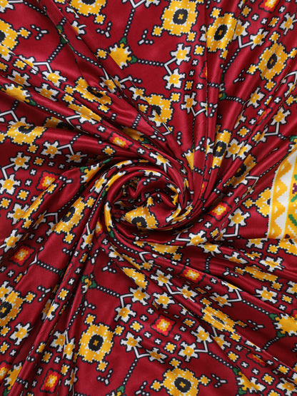 YELLOW & MAROON IKKAT PATOLA PRINT DUPATTA