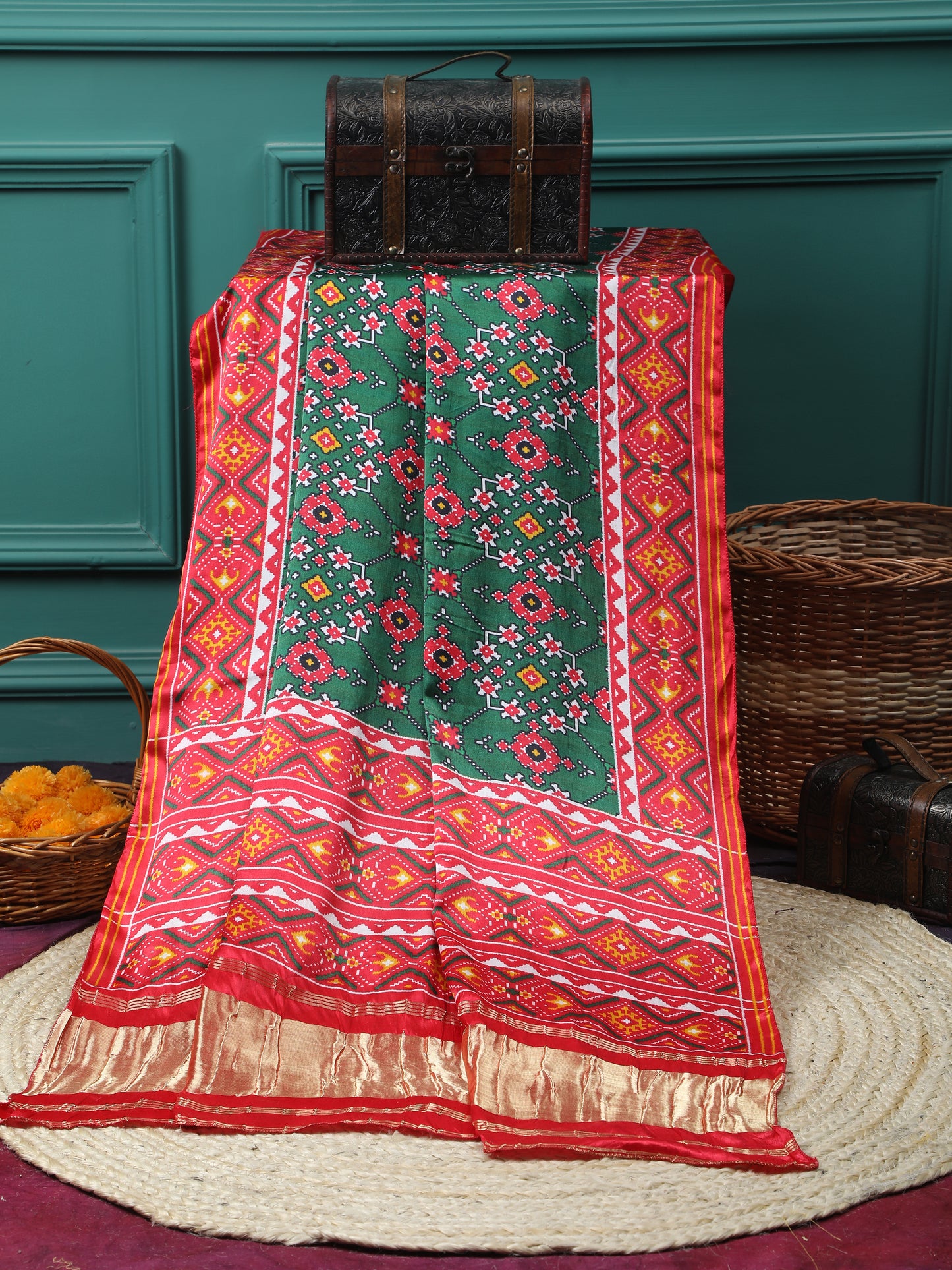 red & green ikkat patola print dupatta