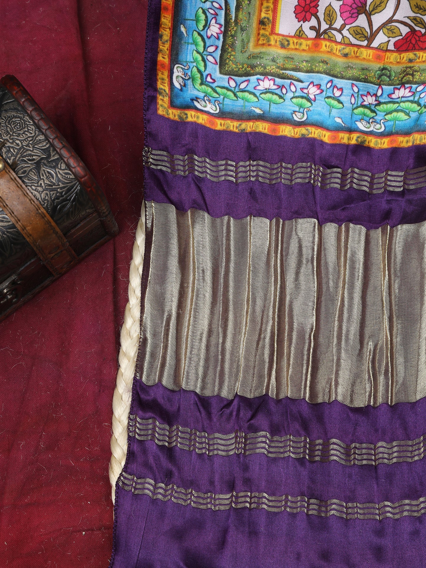 purple pichwai lotus print dupatta