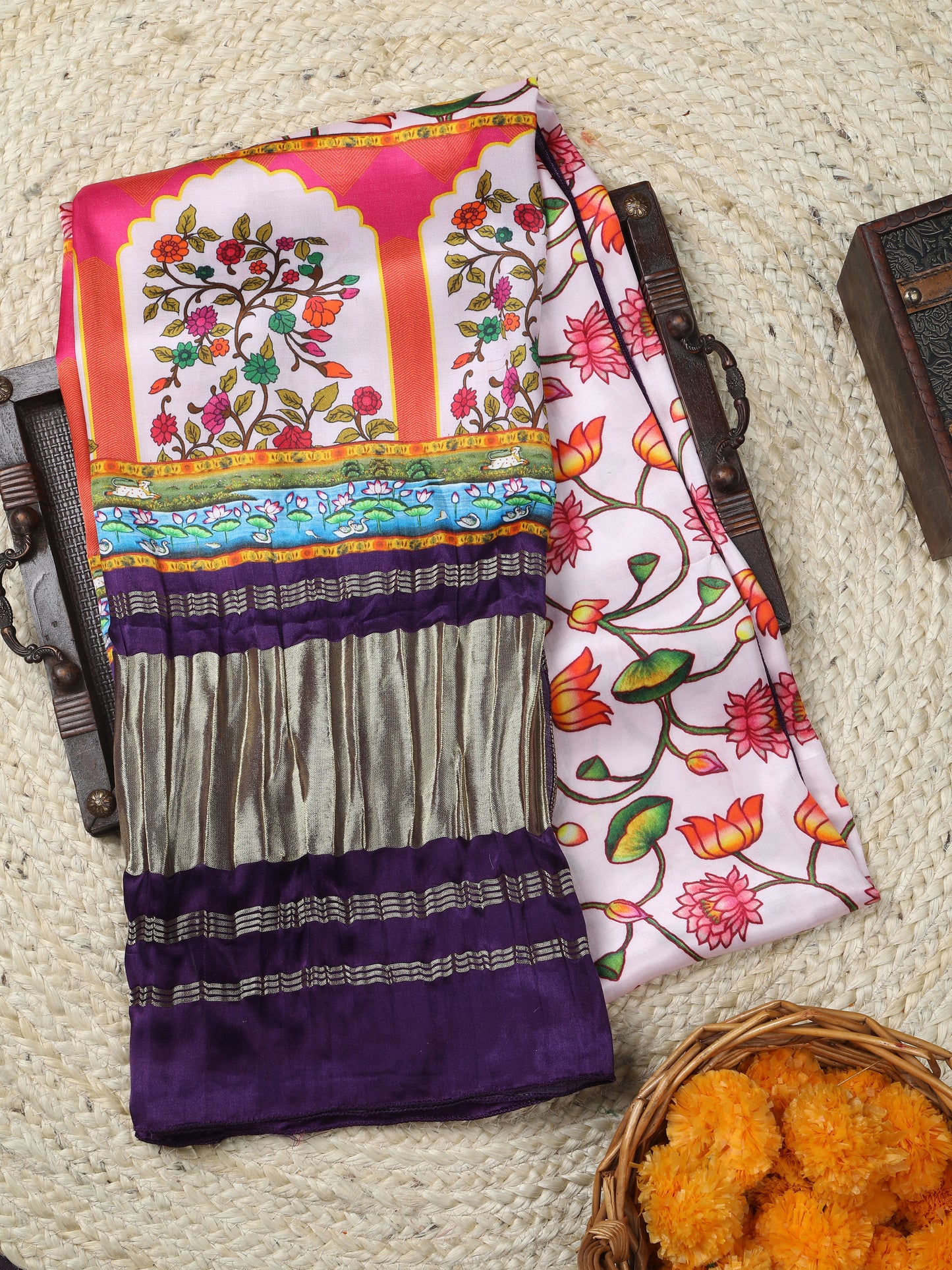 purple pichwai lotus print dupatta