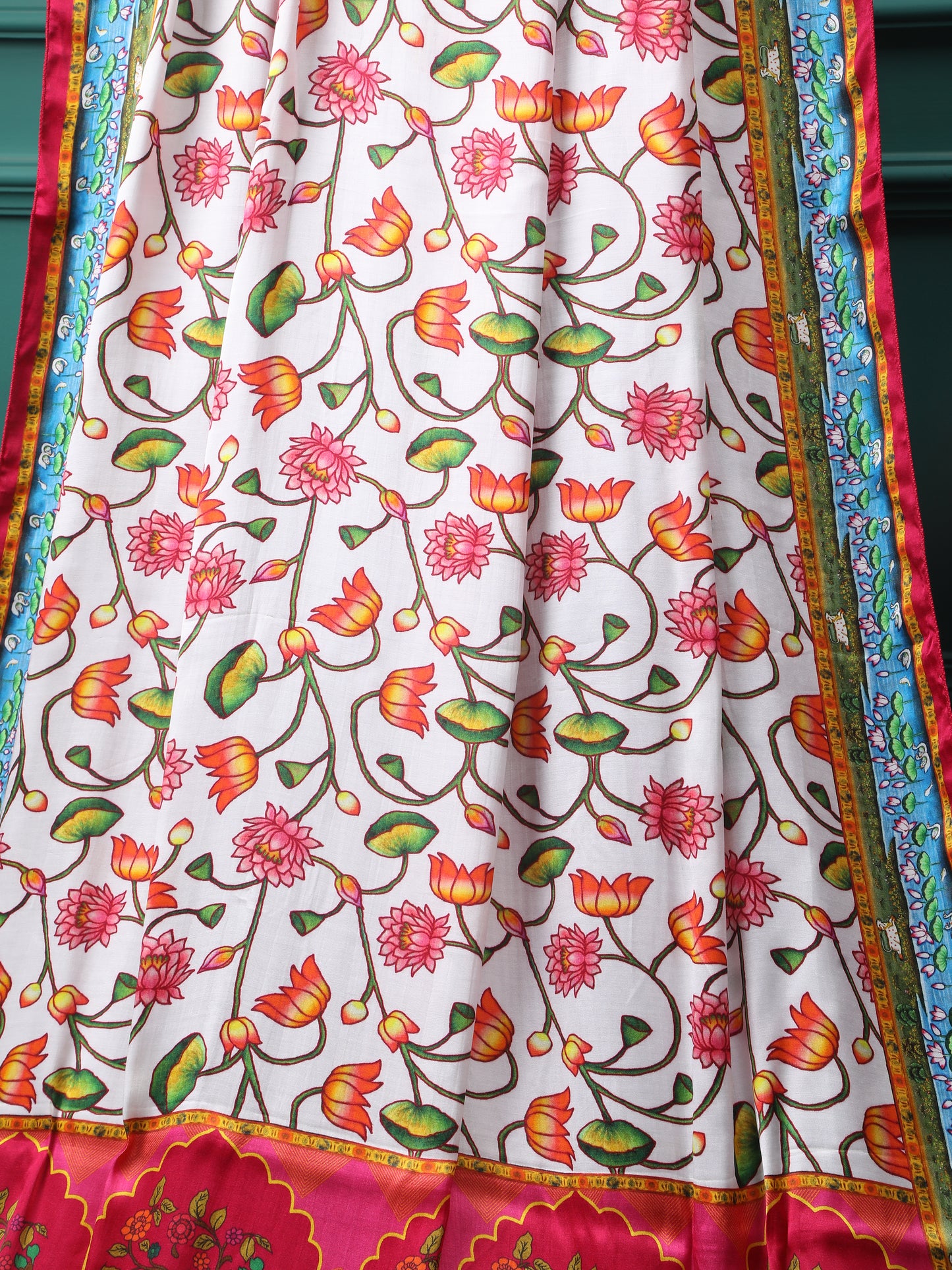 red pichwai lotus print dupatta