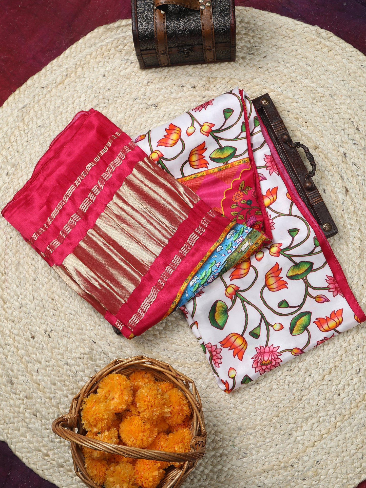 red pichwai lotus print dupatta