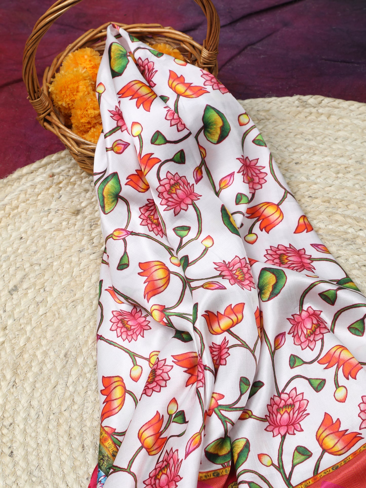 red pichwai lotus print dupatta