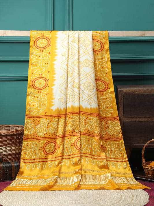 YELLOW & CREAM BANDHANI PRINT DUPATTA