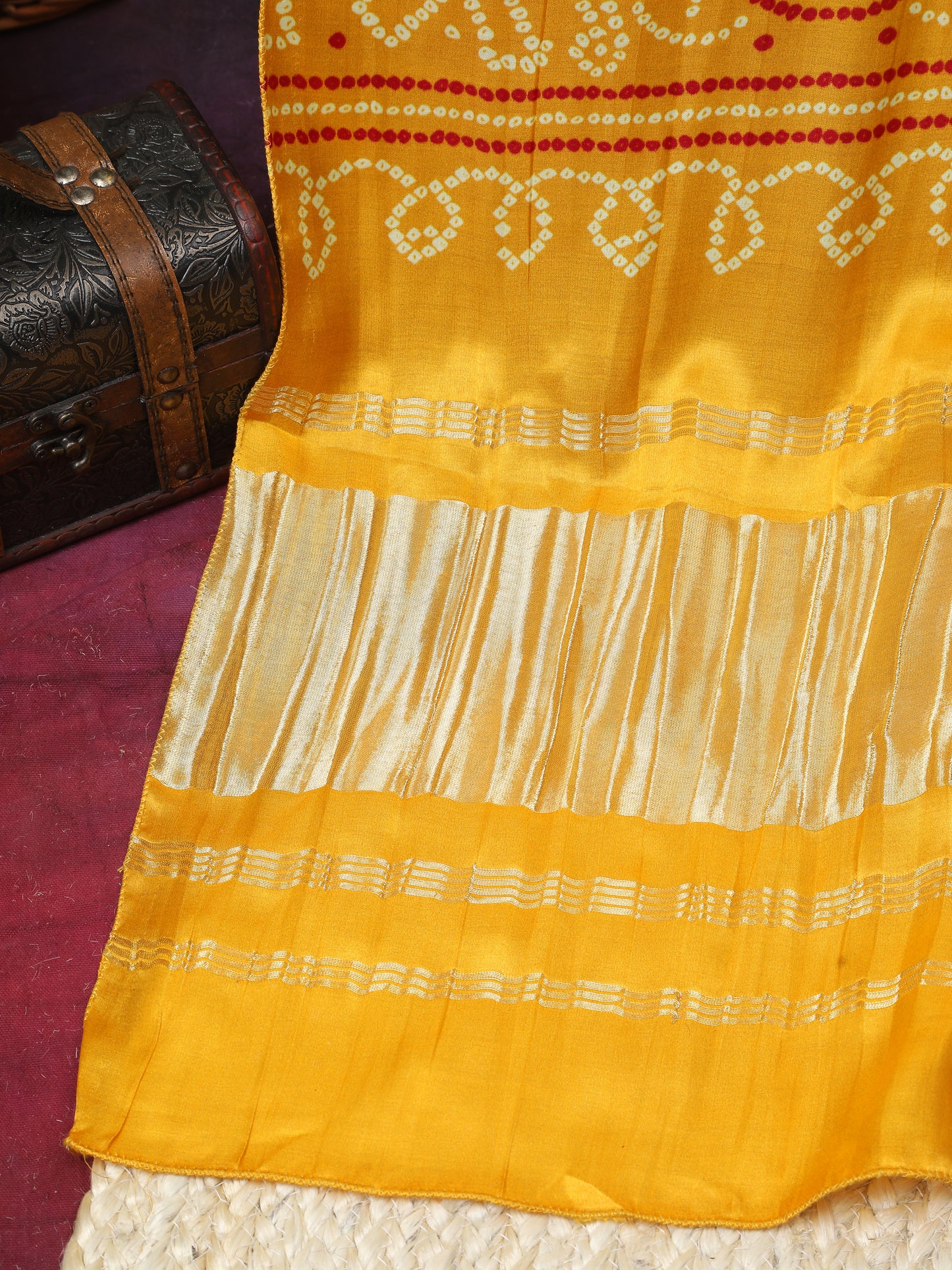 yellow & cream bandhani print dupatta