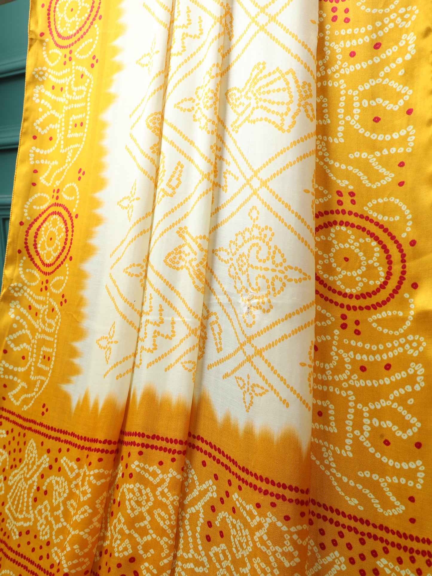 yellow & cream bandhani print dupatta
