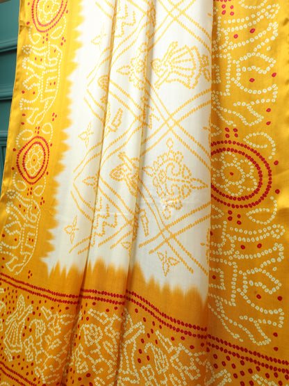 YELLOW & CREAM BANDHANI PRINT DUPATTA