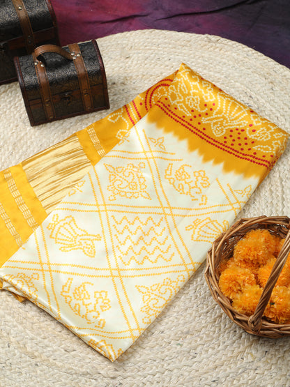 YELLOW & CREAM BANDHANI PRINT DUPATTA