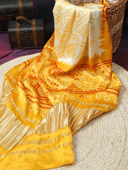 YELLOW & CREAM BANDHANI PRINT DUPATTA