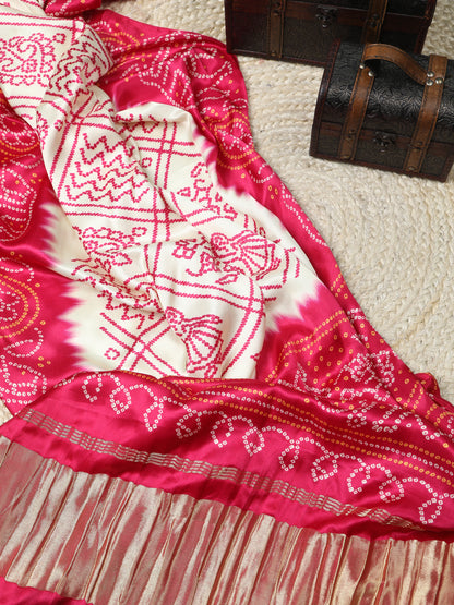 RANI & CREAM BANDHANI PRINT DUPATTA