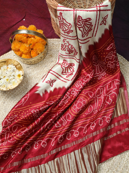 MAROON & CREAM BANDHANI PRINT DUPATTA
