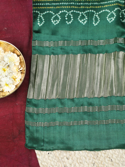 GREEN & CREAM BANDHANI PRINT DUPATTA IN MODAL SILK