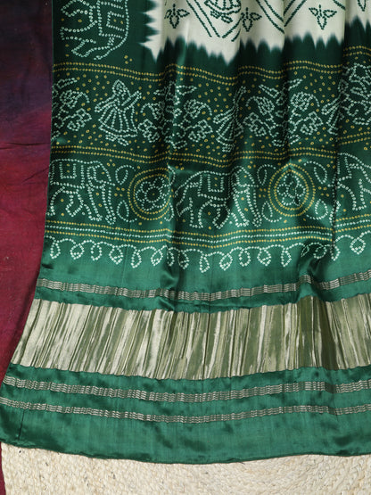 GREEN & CREAM BANDHANI PRINT DUPATTA IN MODAL SILK