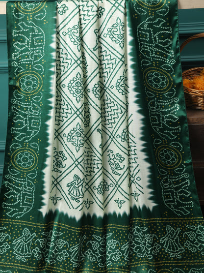 GREEN & CREAM BANDHANI PRINT DUPATTA IN MODAL SILK
