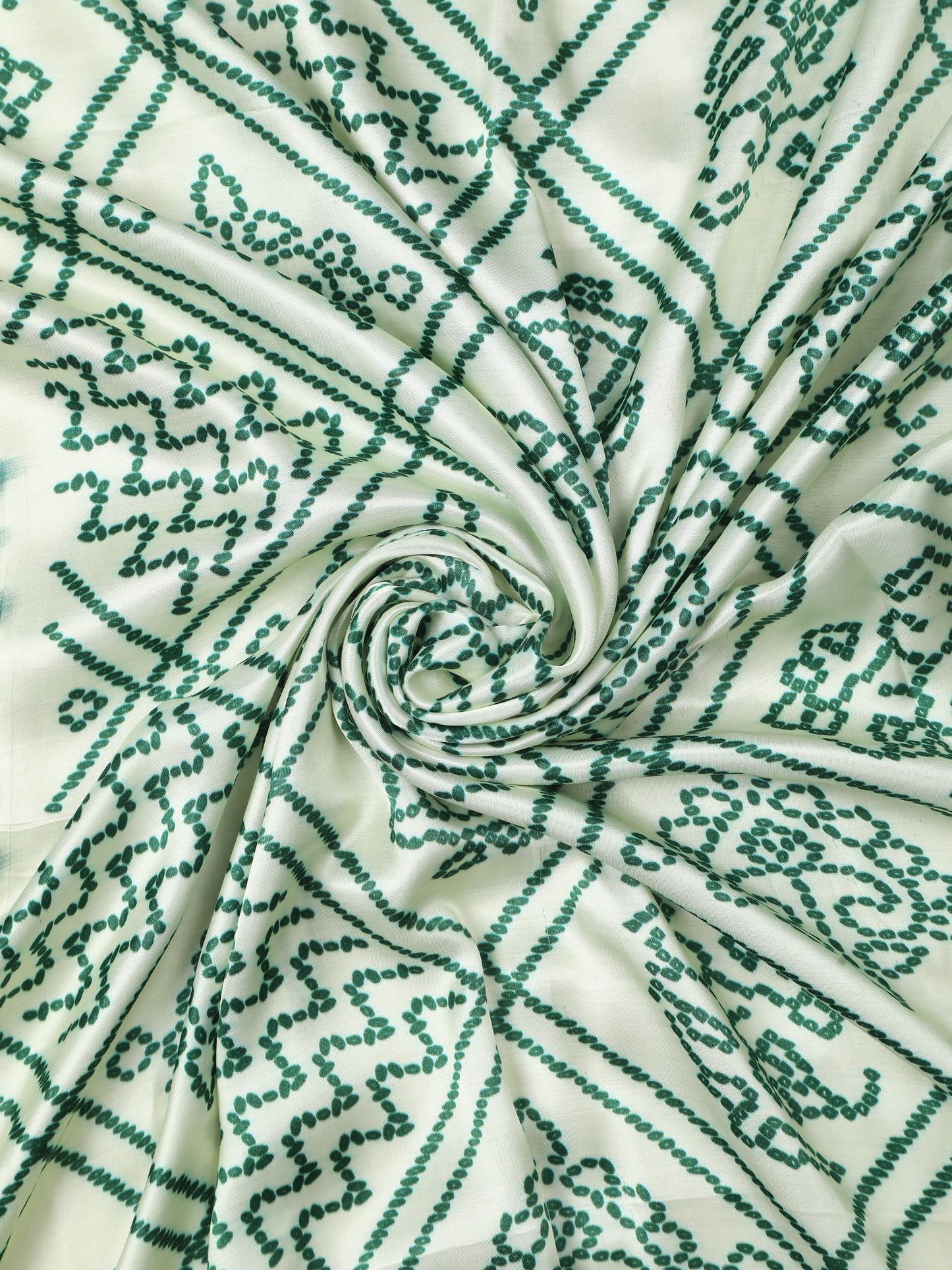 green & cream bandhani print dupatta in modal silk
