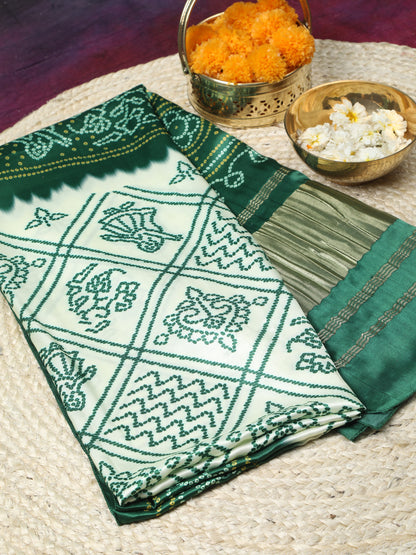 GREEN & CREAM BANDHANI PRINT DUPATTA IN MODAL SILK