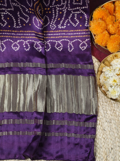 PUREPLE & CREAM BANDHANI PRINT DUPATTA