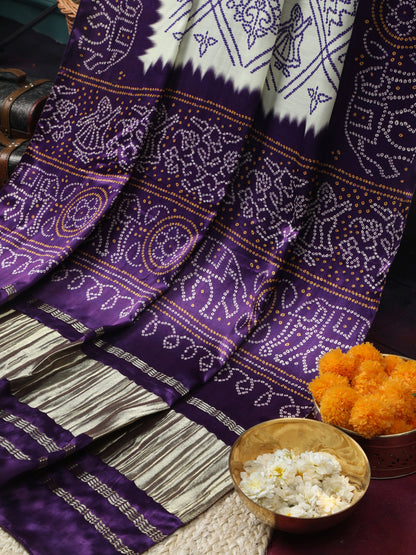 PUREPLE & CREAM BANDHANI PRINT DUPATTA