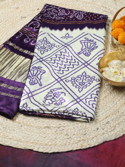 PUREPLE & CREAM BANDHANI PRINT DUPATTA