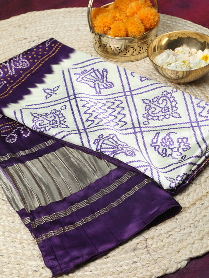 PUREPLE & CREAM BANDHANI PRINT DUPATTA