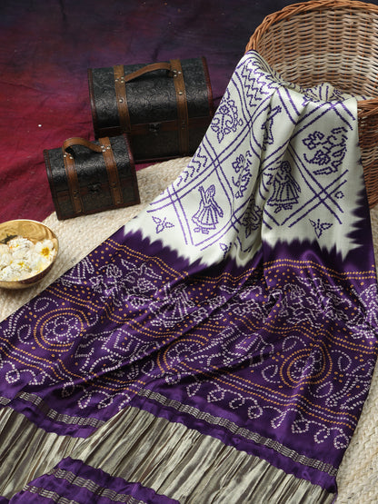 PUREPLE & CREAM BANDHANI PRINT DUPATTA