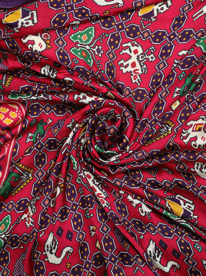 PURPLE & RANI IKKAT PATOLA SAREE WITH BANARASI PALLU