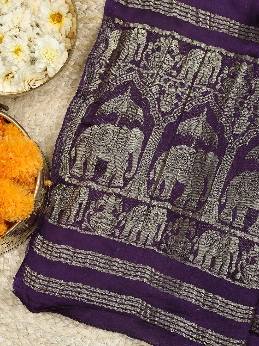 purple & rani ikkat patola saree with banarasi pallu