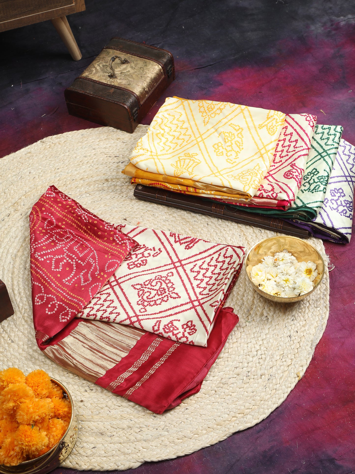 pureple & cream bandhani print dupatta