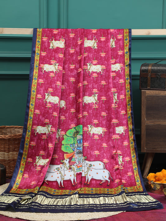 BLUE & RANI SHRINATHIJI PICHWAI PRINT DUPATTA