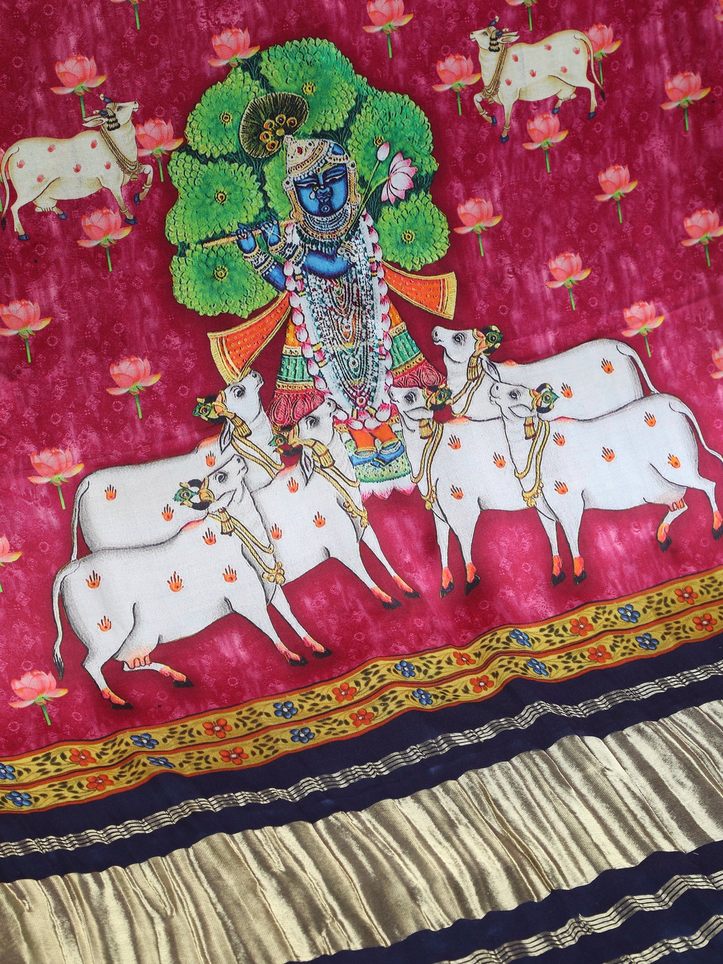 blue & rani shrinathiji pichwai print dupatta