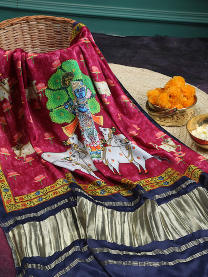 BLUE & RANI SHRINATHIJI PICHWAI PRINT DUPATTA