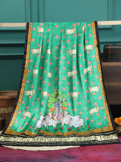 BLACK & GREEN SHRINATHIJI PICHWAI PRINT DUPATTA