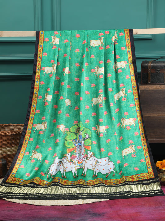 BLACK & GREEN SHRINATHIJI PICHWAI PRINT DUPATTA