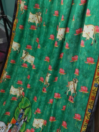 BLACK & GREEN SHRINATHIJI PICHWAI PRINT DUPATTA