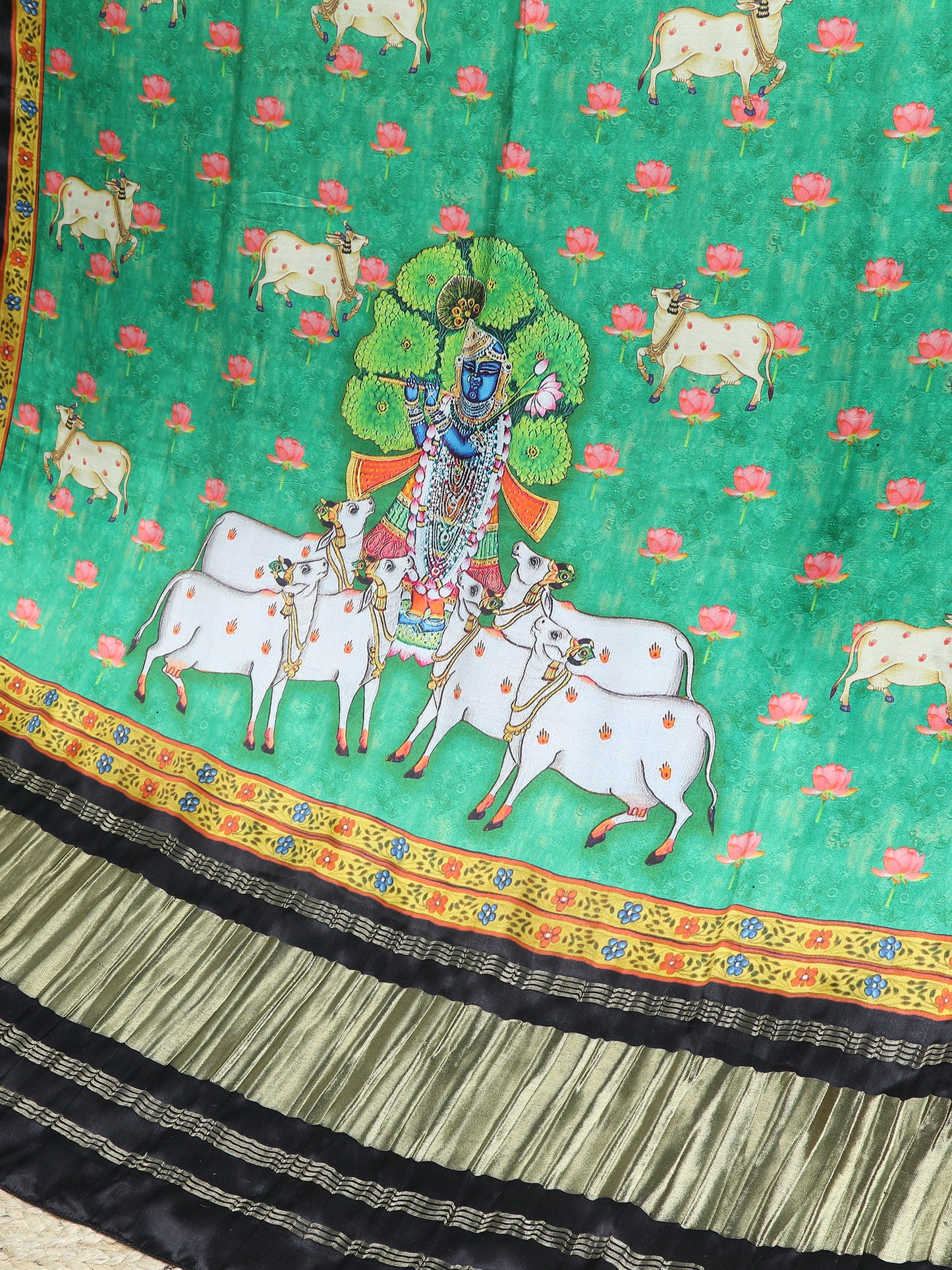 black & green shrinathiji pichwai print dupatta