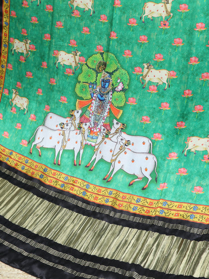 BLACK & GREEN SHRINATHIJI PICHWAI PRINT DUPATTA