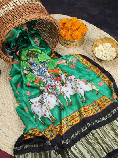 BLACK & GREEN SHRINATHIJI PICHWAI PRINT DUPATTA