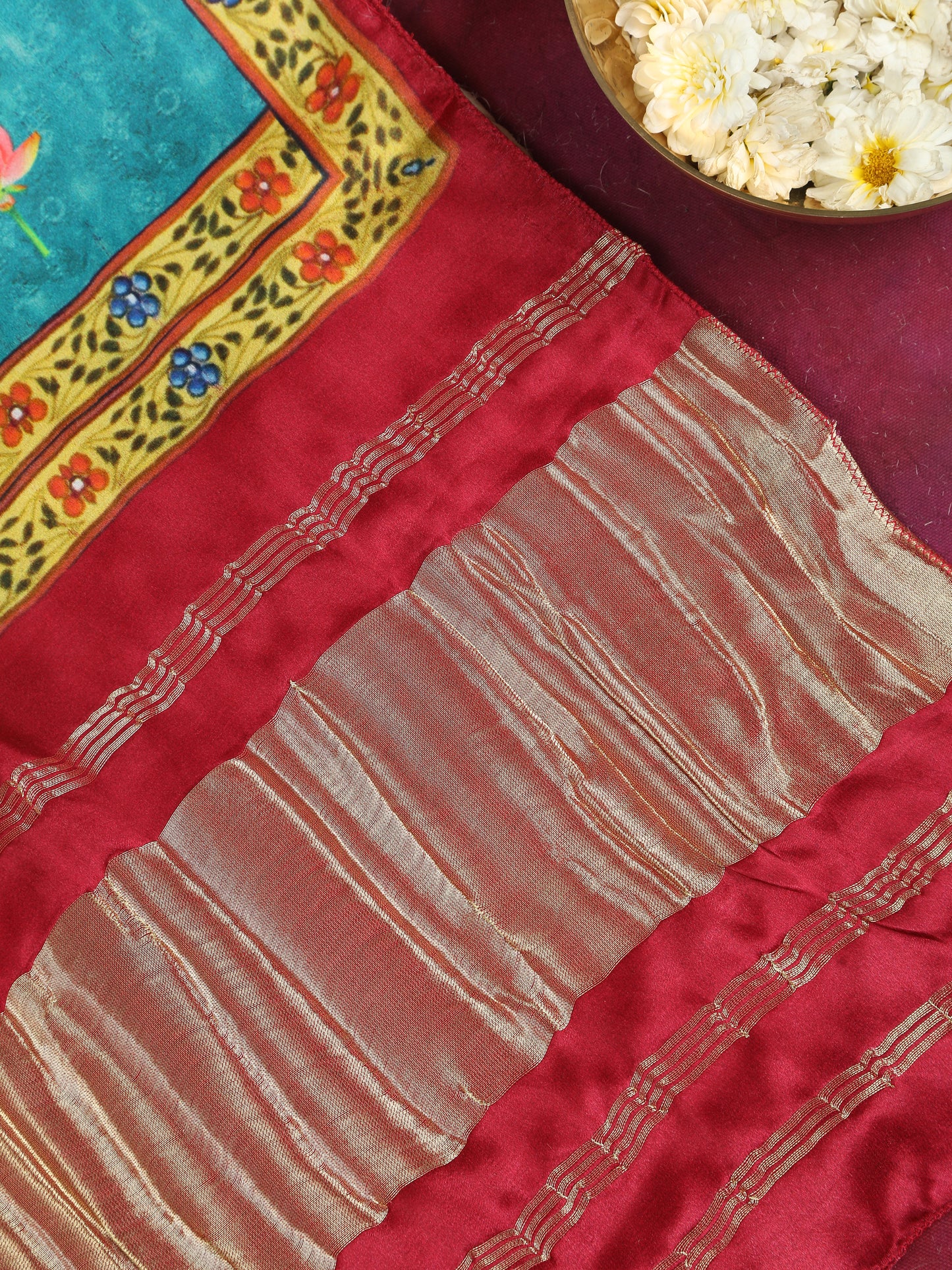 maroon & blue shrinathiji pichwai print dupatta