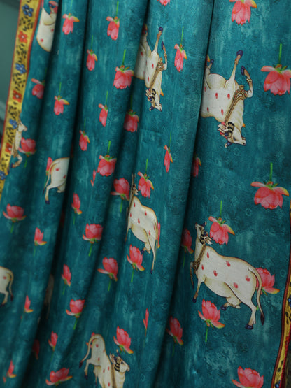 MAROON & BLUE SHRINATHIJI PICHWAI PRINT DUPATTA