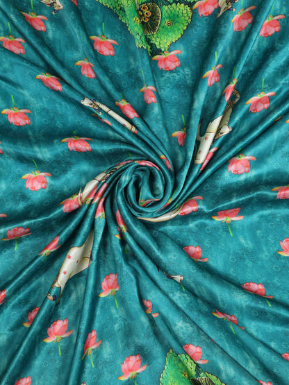 MAROON & BLUE SHRINATHIJI PICHWAI PRINT DUPATTA